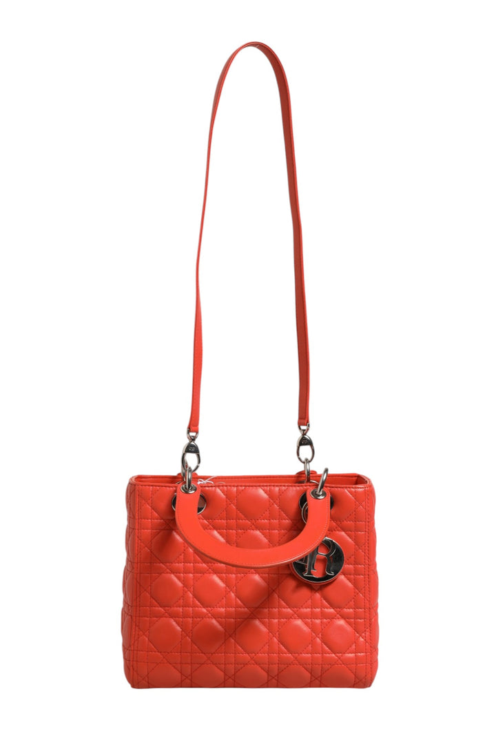 Christian Dior Orange Cannage Lambskin Leather Lady Dior Veske
