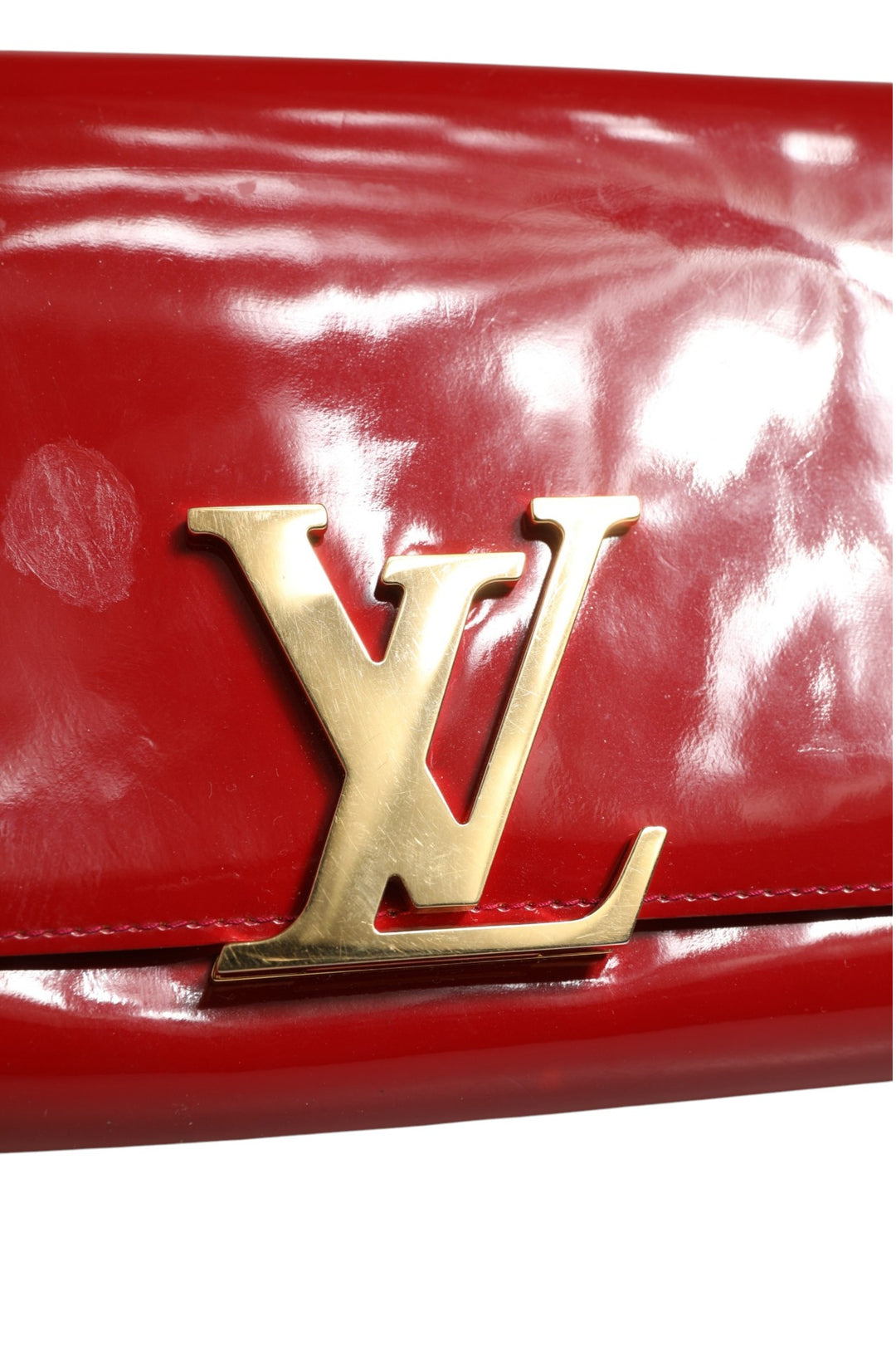 Louis Vuitton Louise PM rød patent skinn-lommebok med kjede