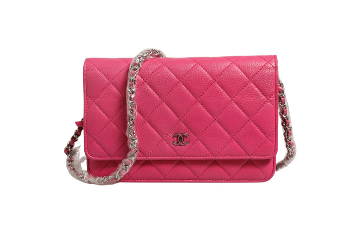 Chanel Pink Quilted Lambskin Lommebok På Lenke WOC Sølv