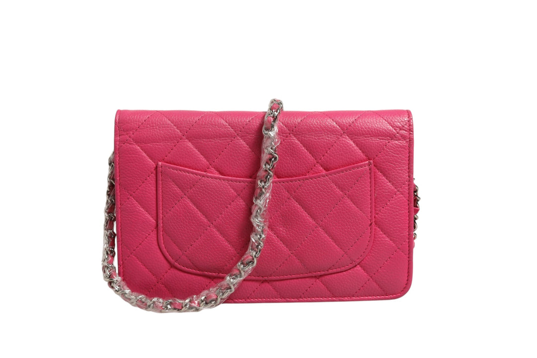 Chanel Pink Quilted Lambskin Lommebok På Lenke WOC Sølv