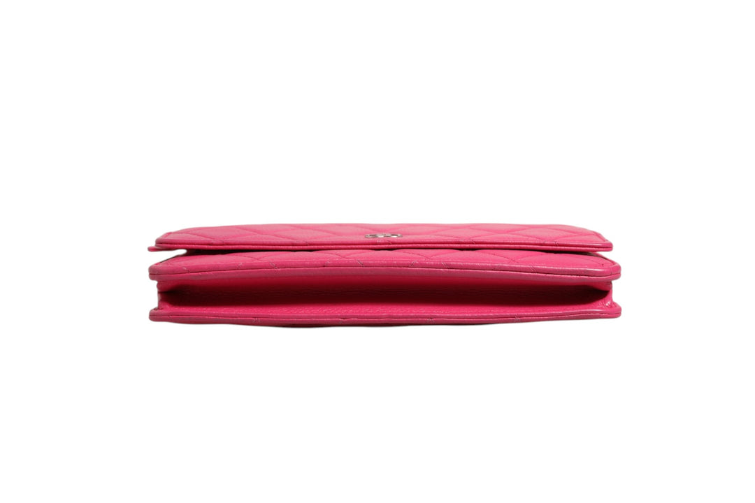 Chanel Pink Quilted Lambskin Lommebok På Lenke WOC Sølv