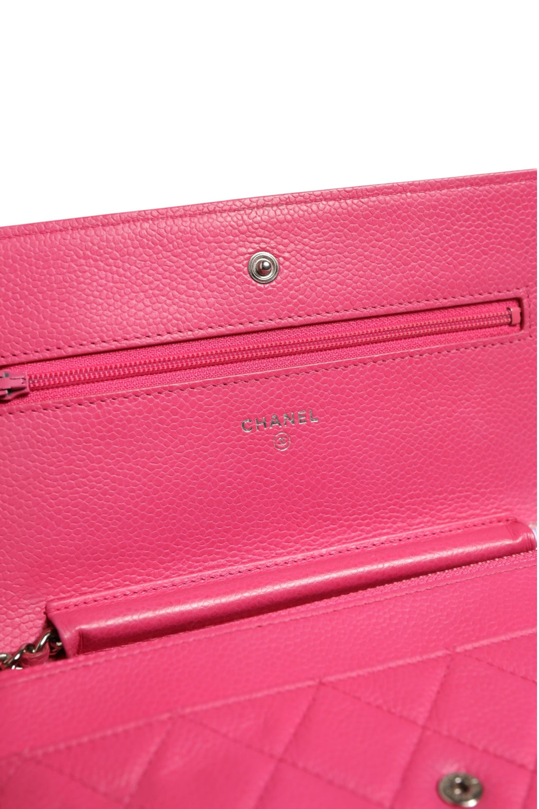 Chanel Pink Quilted Lambskin Lommebok På Lenke WOC Sølv