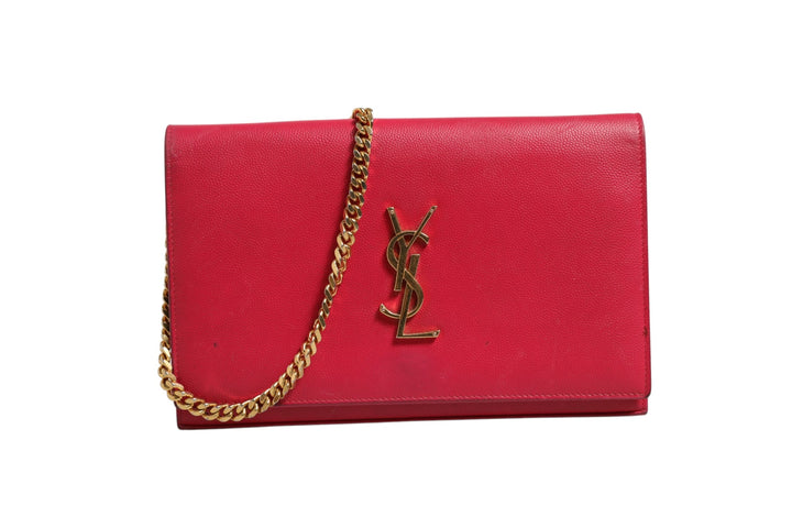 Saint Laurent rød skinn monogram lommebok på kjetting