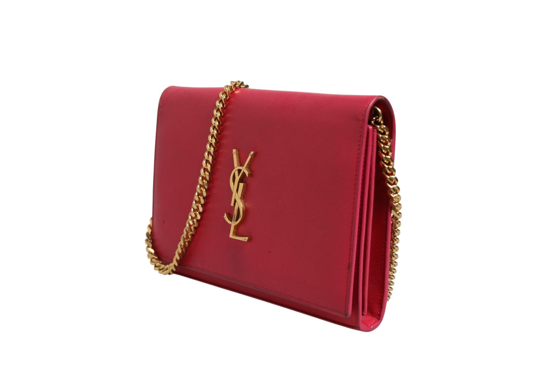Saint Laurent rød skinn monogram lommebok på kjetting