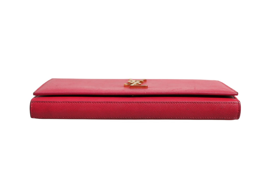Saint Laurent rød skinn monogram lommebok på kjetting