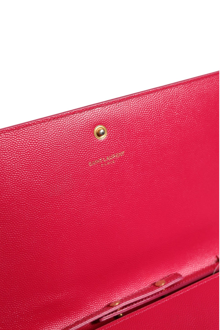 Saint Laurent rød skinn monogram lommebok på kjetting