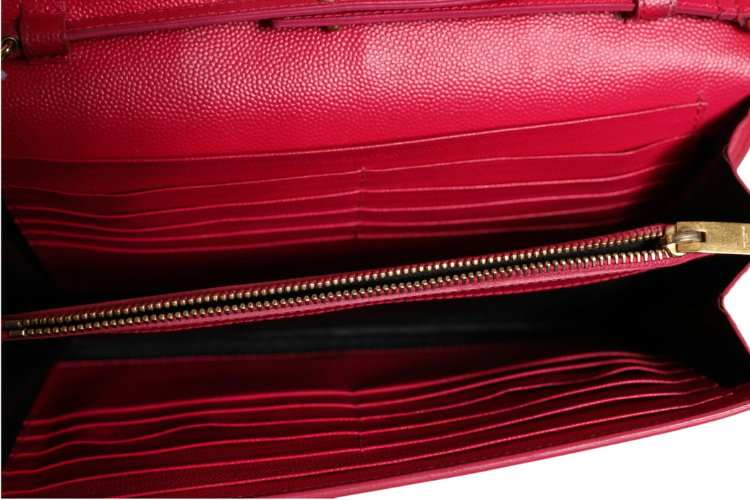Saint Laurent rød skinn monogram lommebok på kjetting