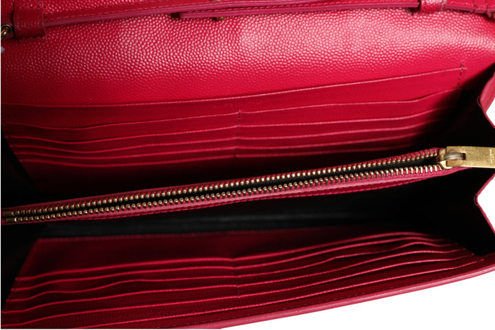 Saint Laurent rød skinn monogram lommebok på kjetting
