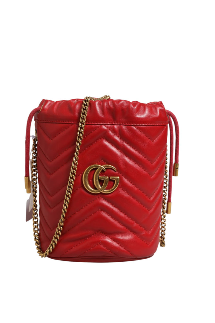 Gucci Red Chevron-vattert Kalveskinn GG Marmont Skulderveske