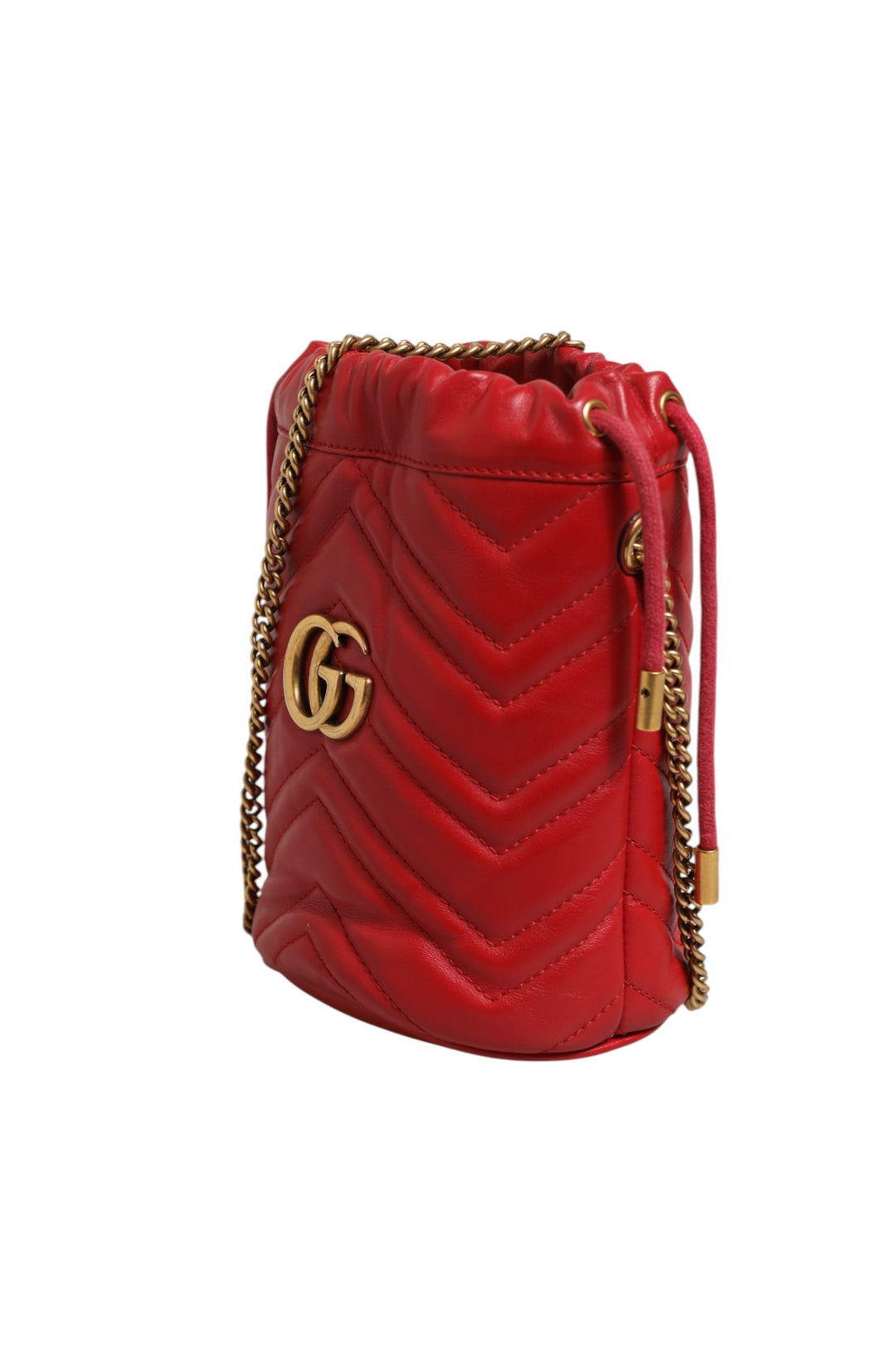 Gucci Red Chevron-vattert Kalveskinn GG Marmont Skulderveske