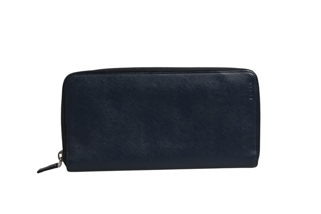 Cartera Oliver de Prada en piel grabada, azul marino, con cierre de cremallera