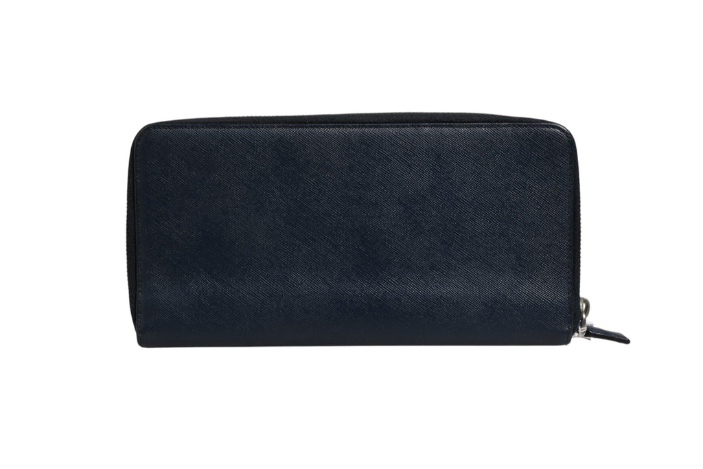 Cartera Oliver de Prada en piel grabada, azul marino, con cierre de cremallera