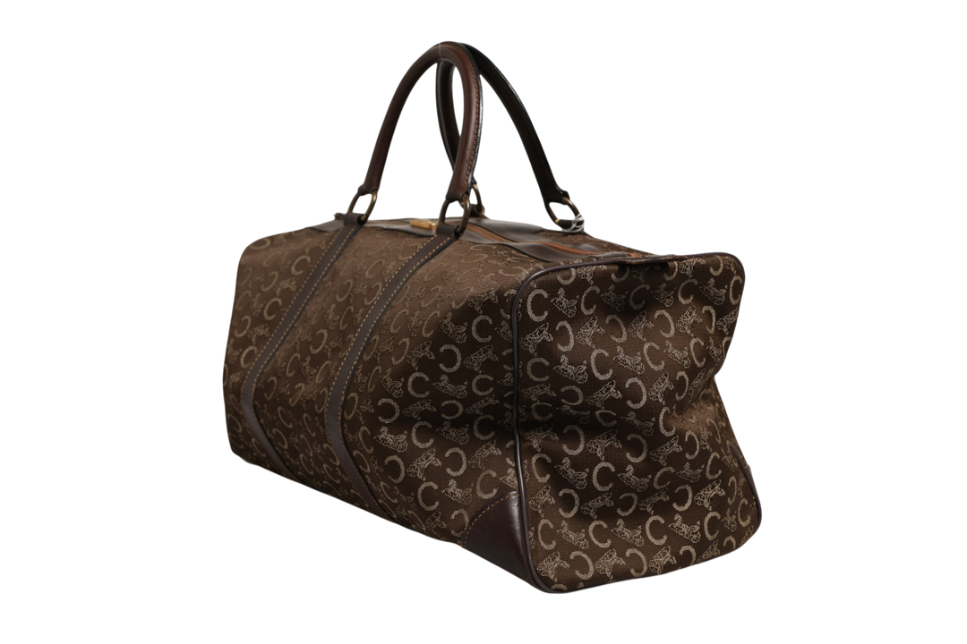 Celine mørkebrun og gullfarget logo-duffel
