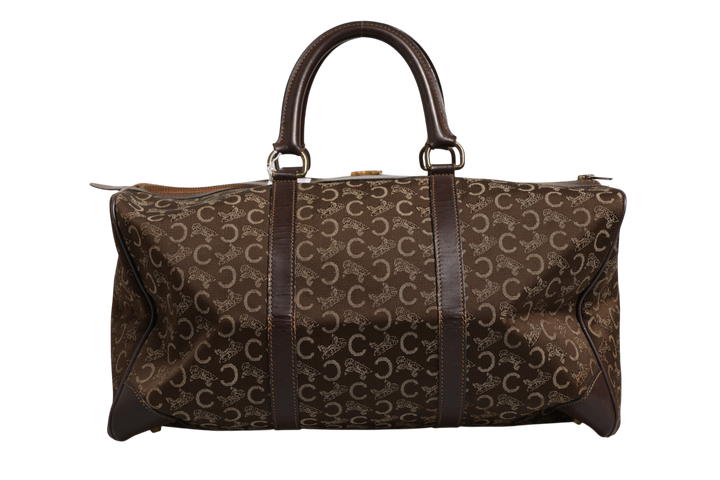Celine mørkebrun og gullfarget logo-duffel