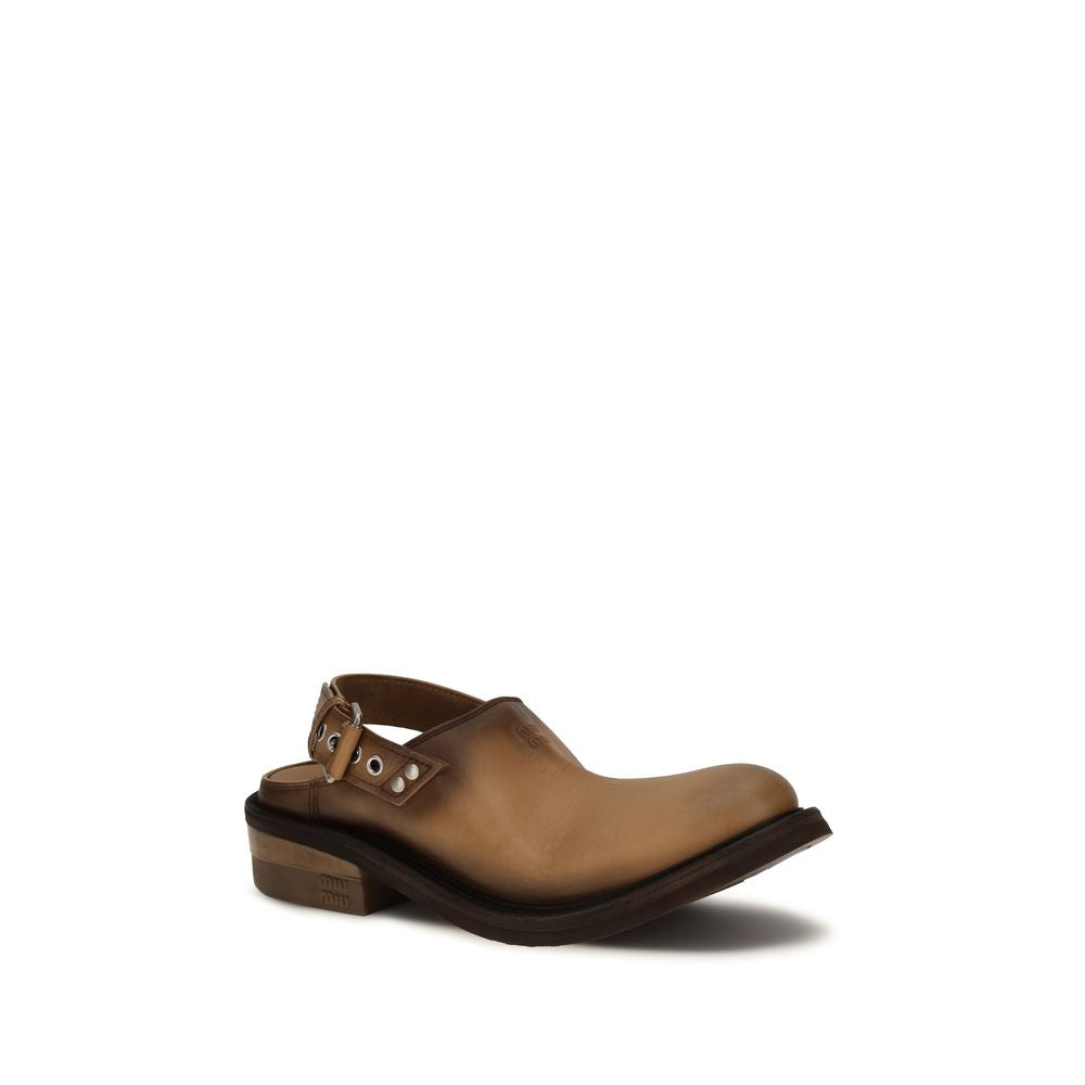 Miu Miu brune mules i kalveskinn av Bos Taurus
