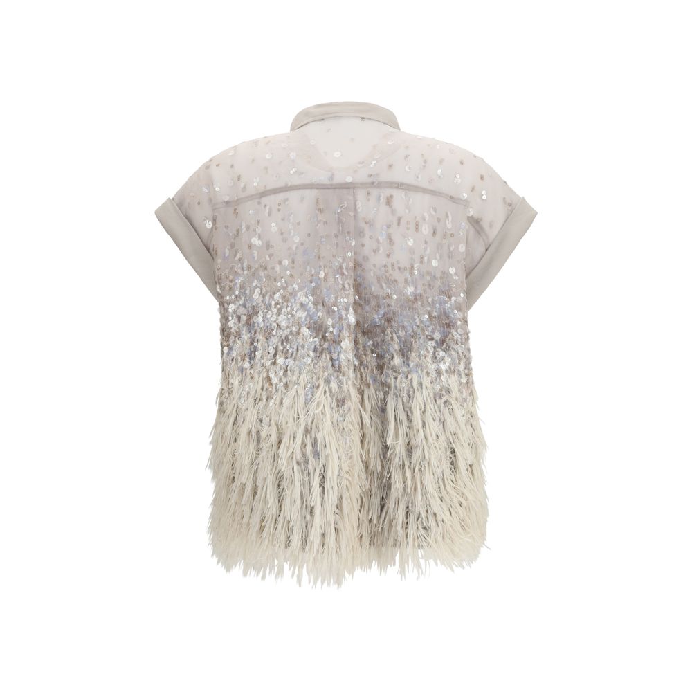 Brunello Cucinelli Beige Kortermet Silkeskjorte