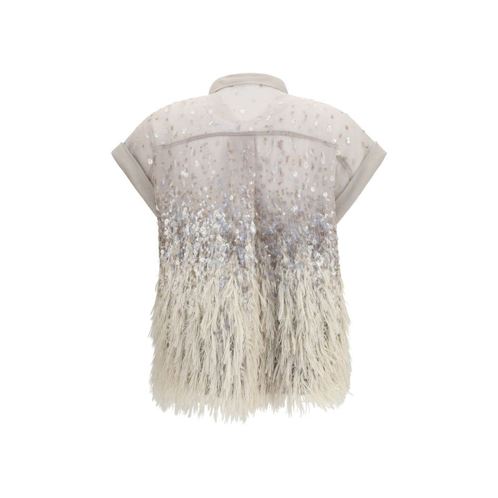 Brunello Cucinelli Beige Kortermet Silkeskjorte