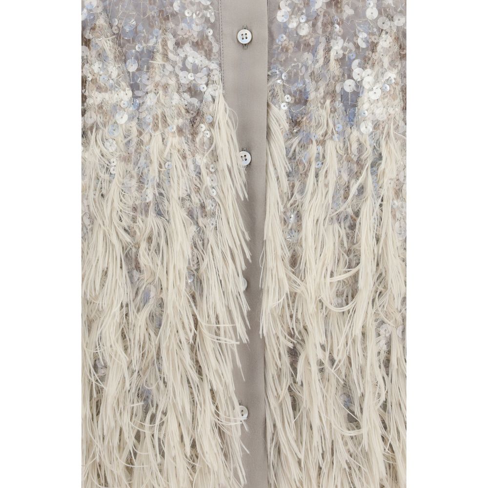Brunello Cucinelli Beige Kortermet Silkeskjorte
