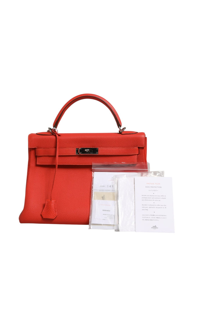 Hermès Kelly 32 toveis håndveske med palladiumbeslag