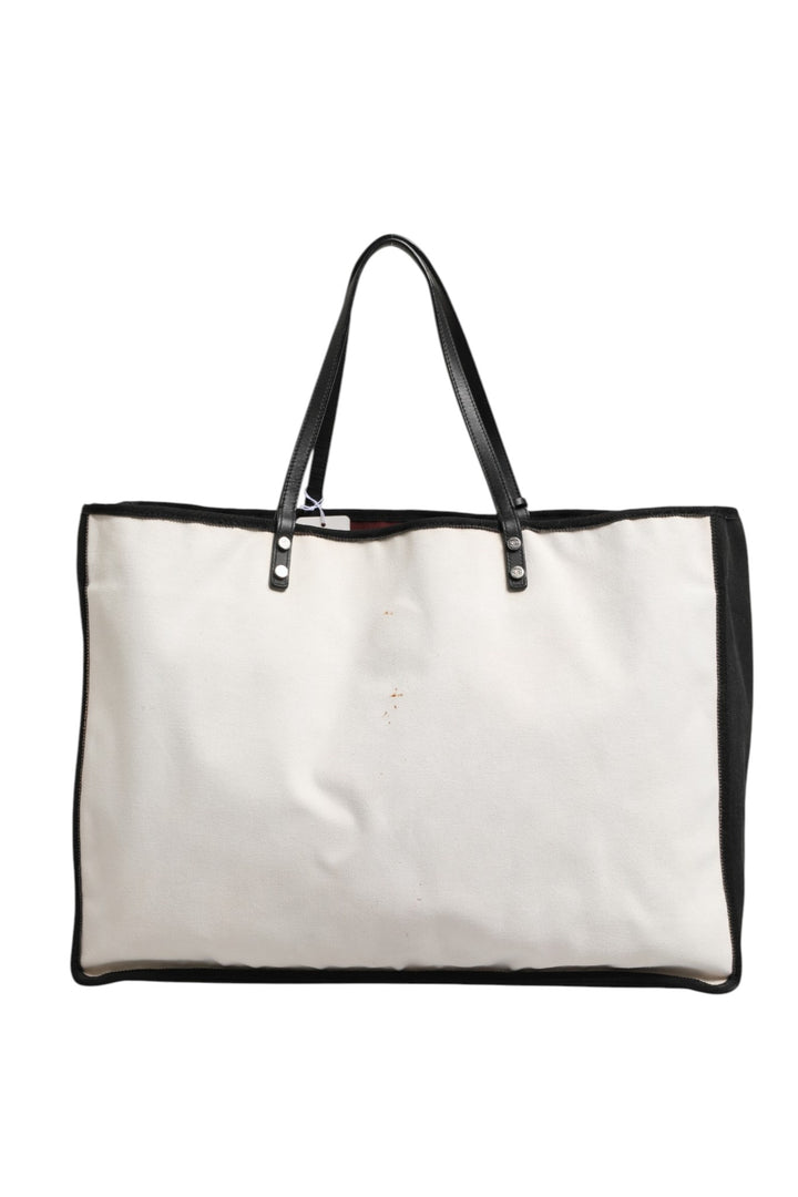 Chanel Ladies First Hvit og Sort Canvas Shopper Tote Bag