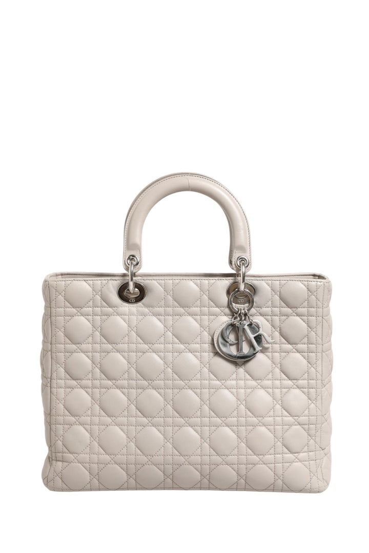 Christian Dior Lady Dior Stor Grå Cannage Lammeskinnsveske