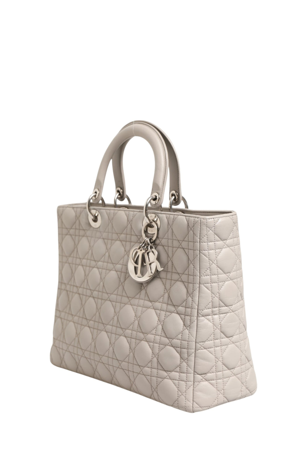 Christian Dior Lady Dior Stor Grå Cannage Lammeskinnsveske