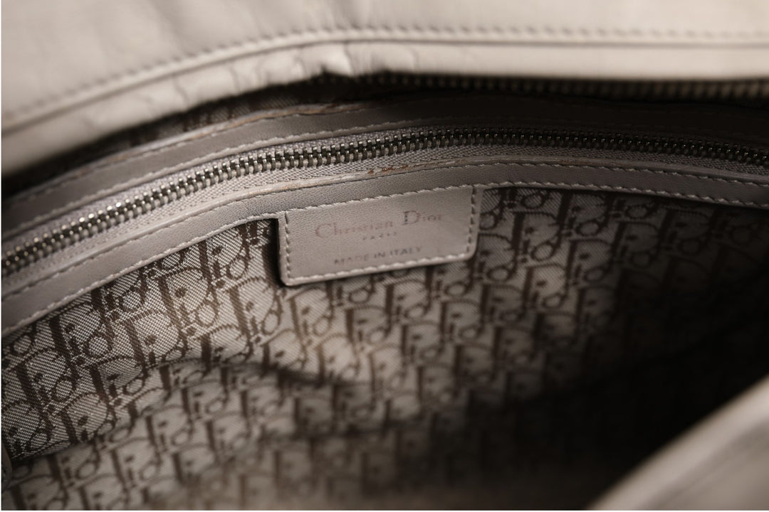 Christian Dior Lady Dior Stor Grå Cannage Lammeskinnsveske