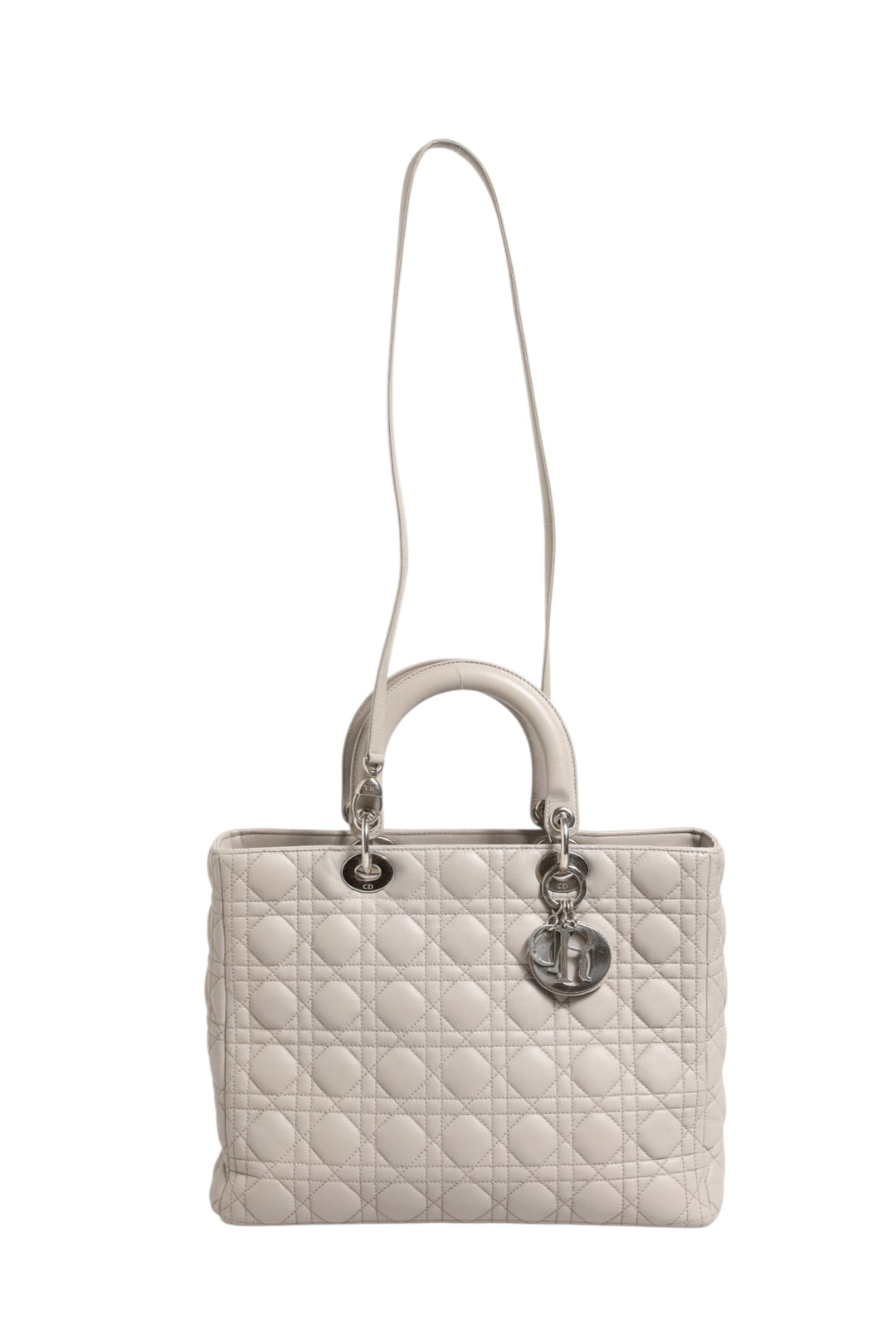 Christian Dior Lady Dior Stor Grå Cannage Lammeskinnsveske
