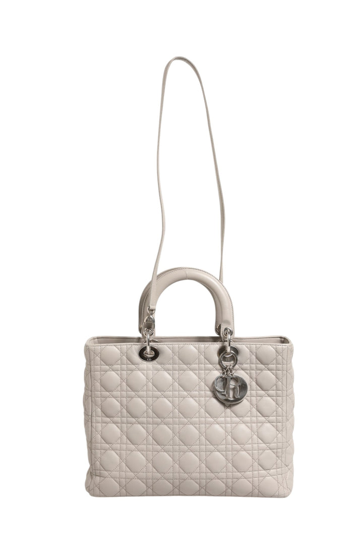 Christian Dior Lady Dior Stor Grå Cannage Lammeskinnsveske