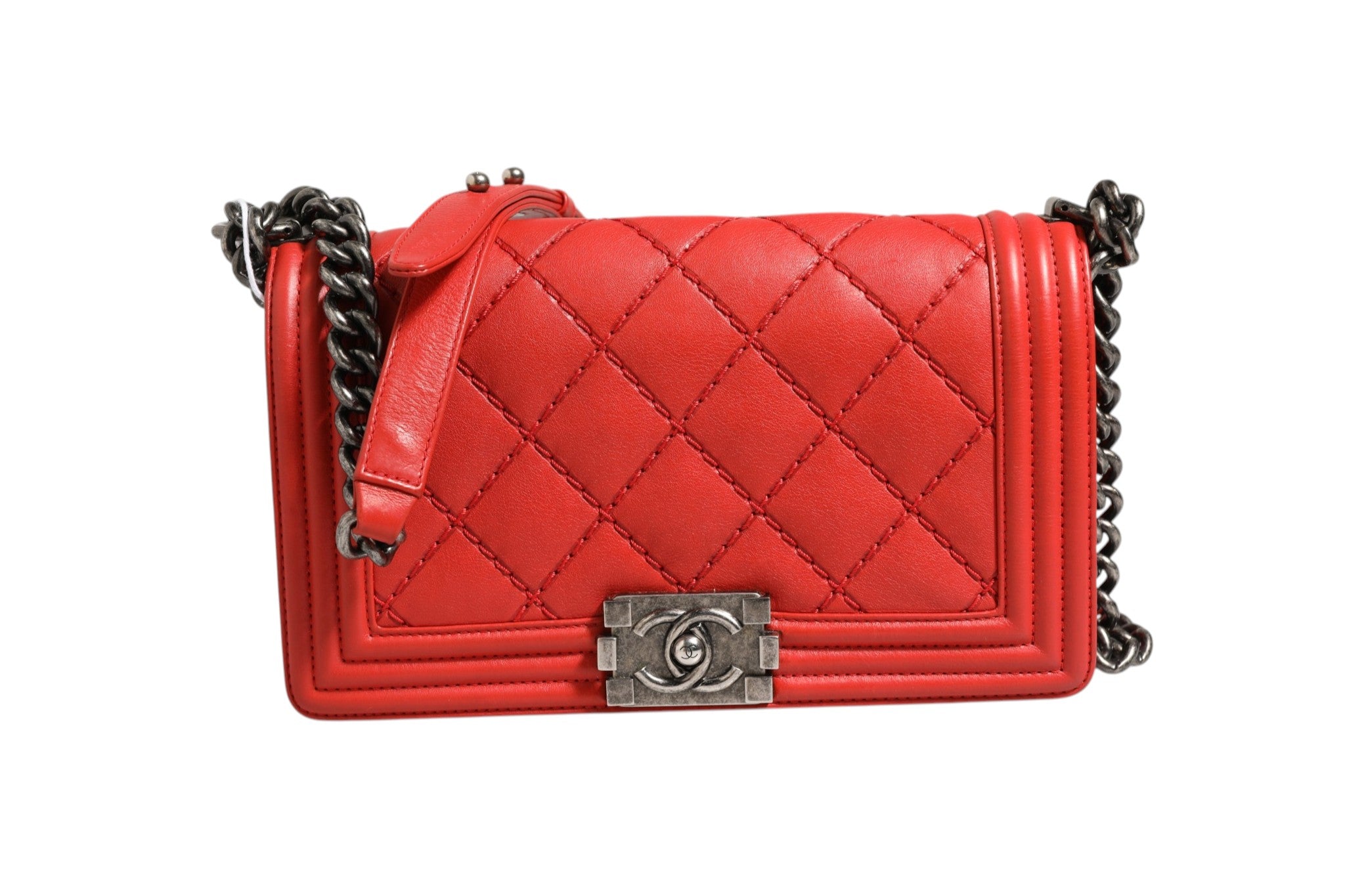 Chanel Rød Diamant Quiltet Kalveskinn Ny Medium Boy Bag