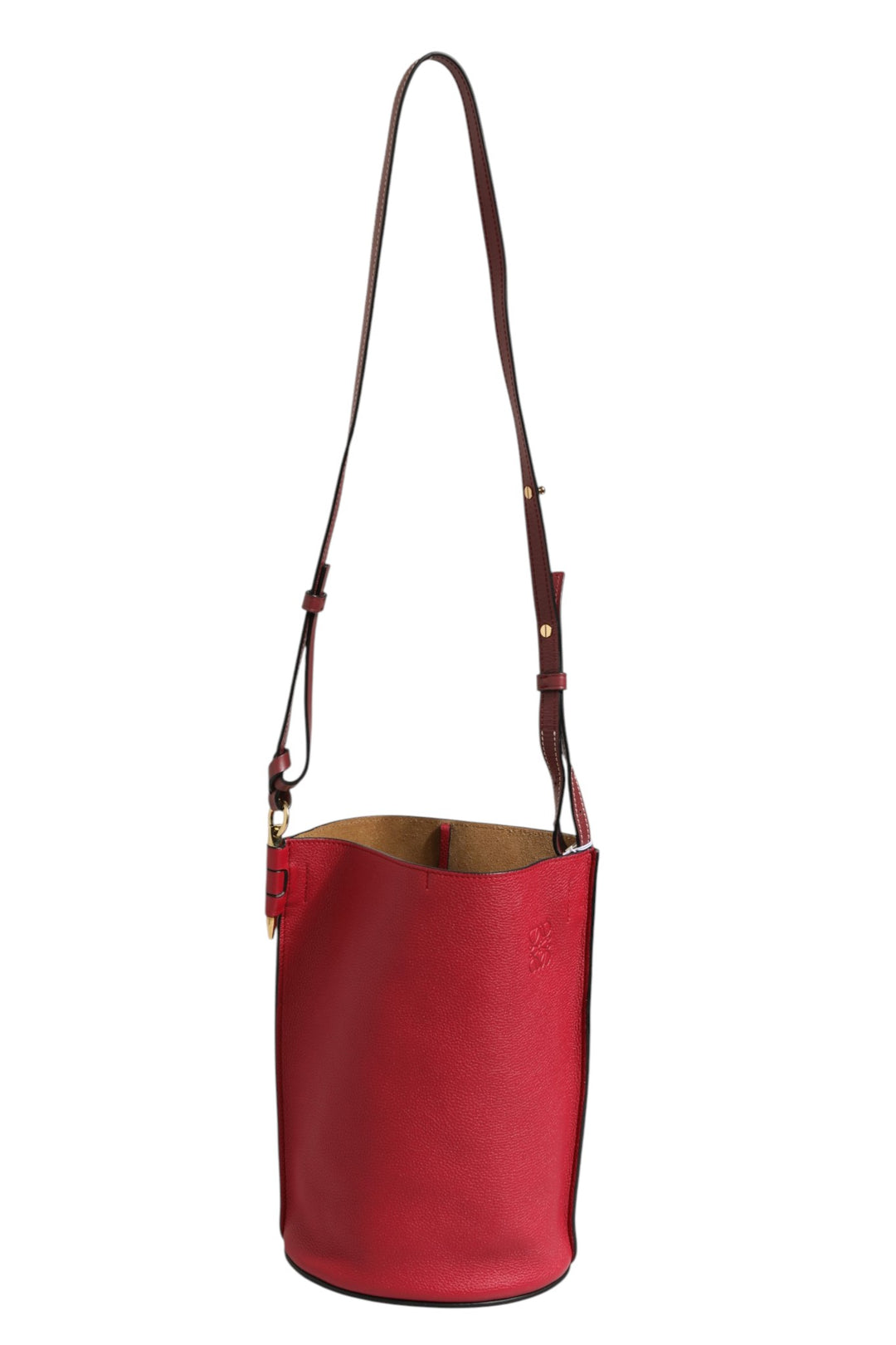 Loewe Gate Raspberry &amp; Wine bøtteveske i skinn