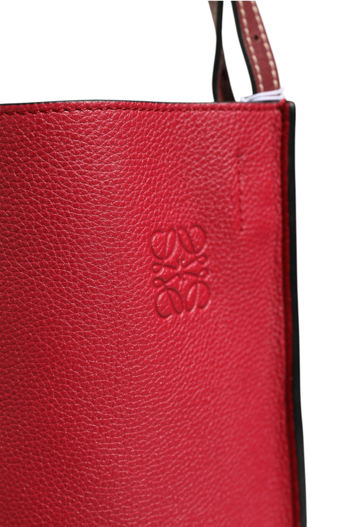 Loewe Gate Raspberry &amp; Wine bøtteveske i skinn