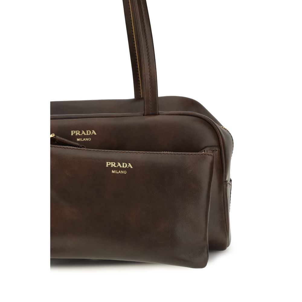 Bolso de hombro Prada de piel de becerro marrón Bos Taurus