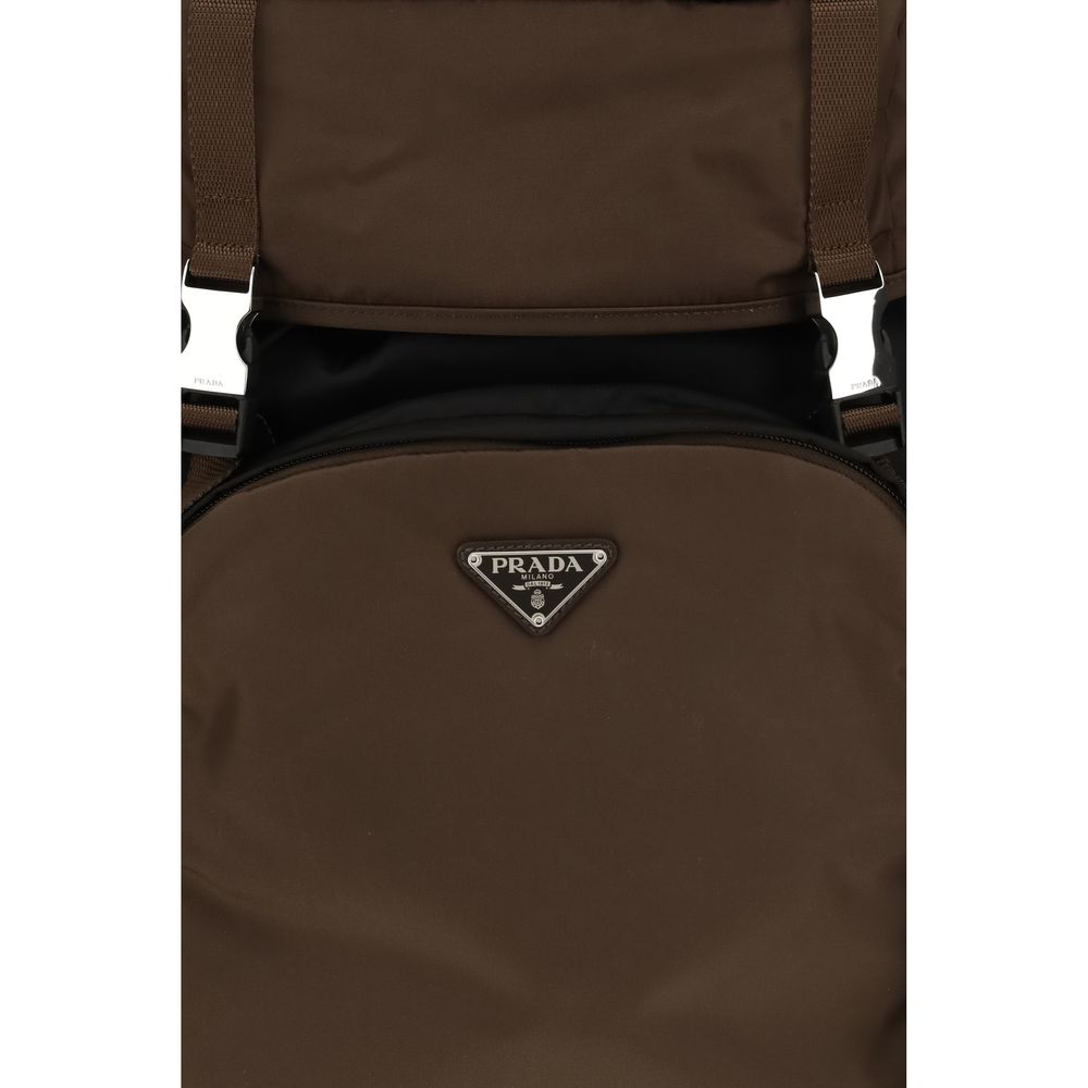 Mochila Prada de poliamida reciclada marrón