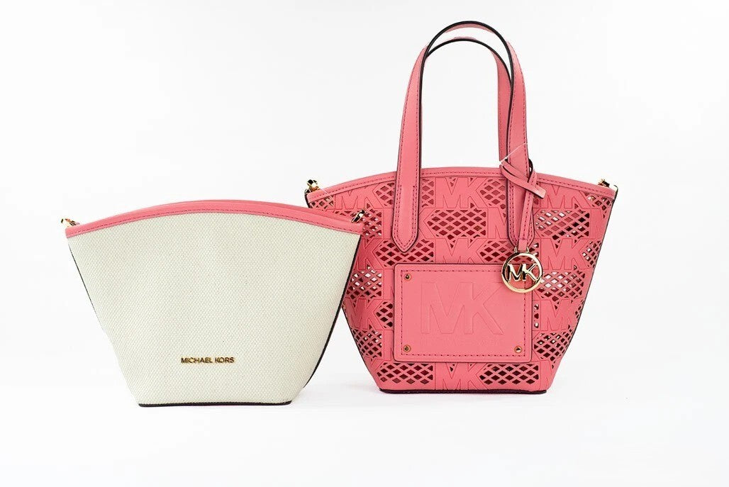 Michael Kors Kimber Small Tea Rose Leather 2-i-1 Glidelås Tote Messenger Veske