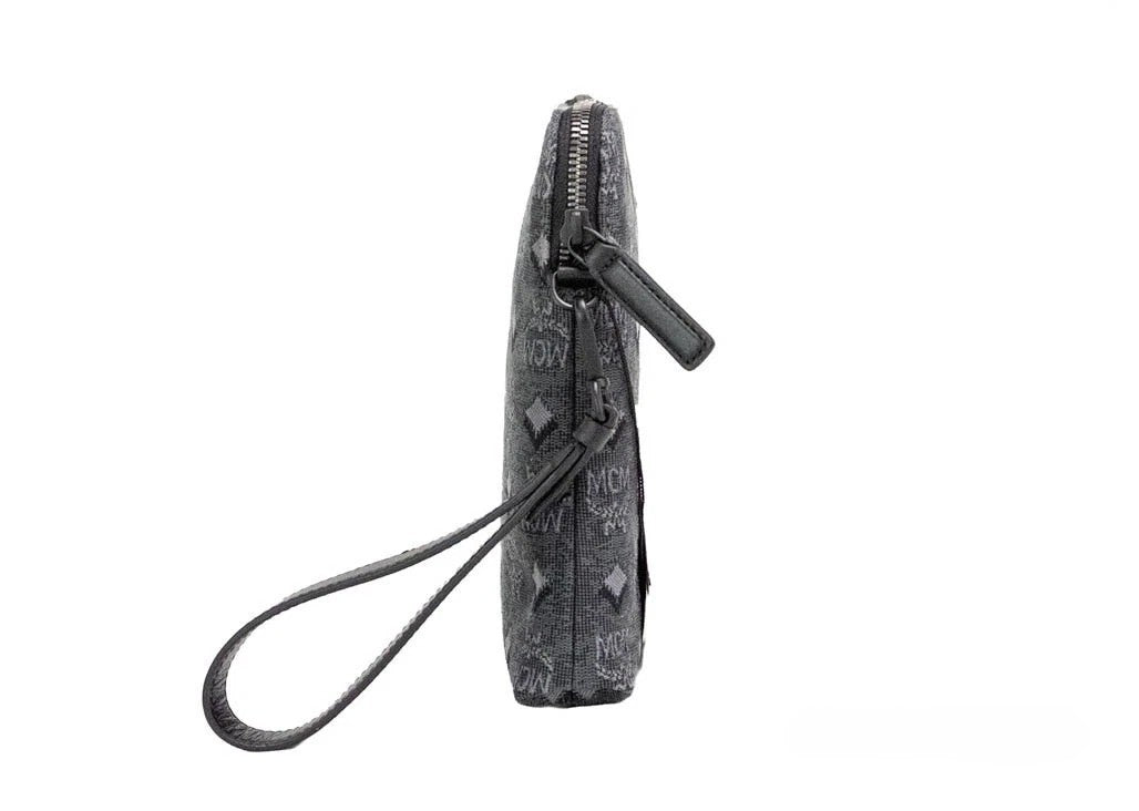 MCM Veritas Medium Dark Grey Denim Monogram Logo Kanvas Clutch Pouch Håndveske