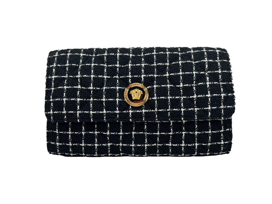 Versace lommebok på kjede i svart stoff, crossbody-veske