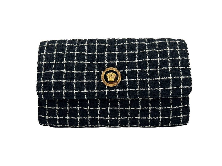 Versace lommebok på kjede i svart stoff, crossbody-veske