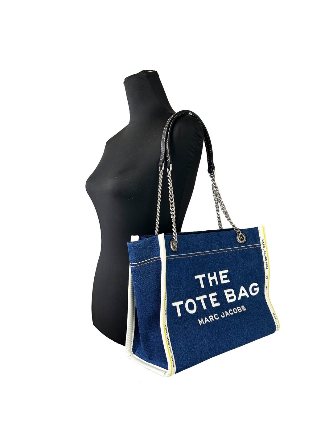 Marc Jacobs The Tote Bag i denim med kjetting, mellomstor
