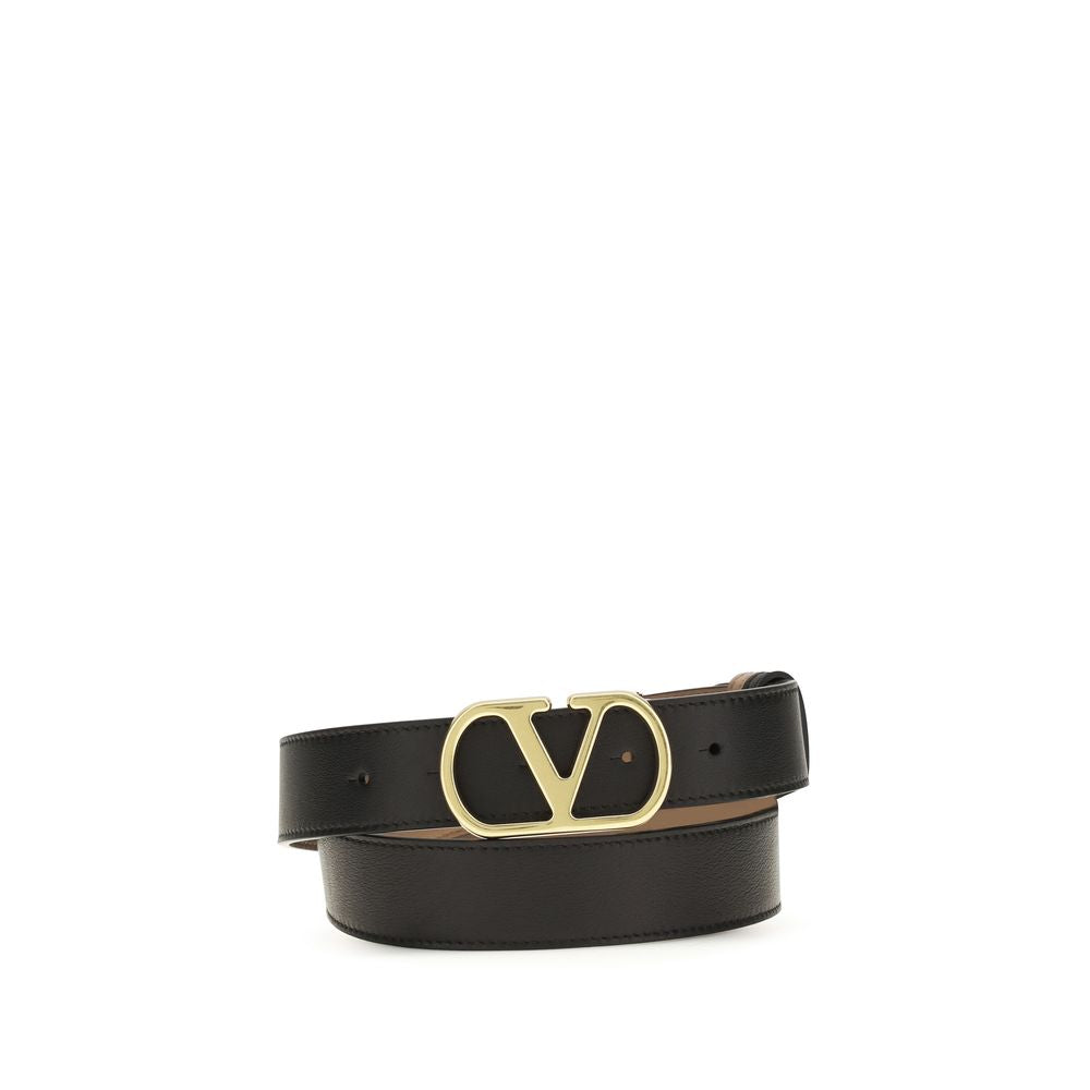 Valentino Garavani Black Calf Leather Bos Taurus Vanlig Belte