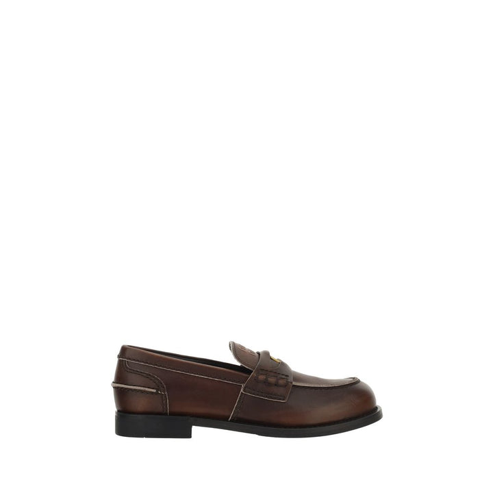 Miu Miu Brunt Kalveskinn Bos Taurus Slip-On Loafers