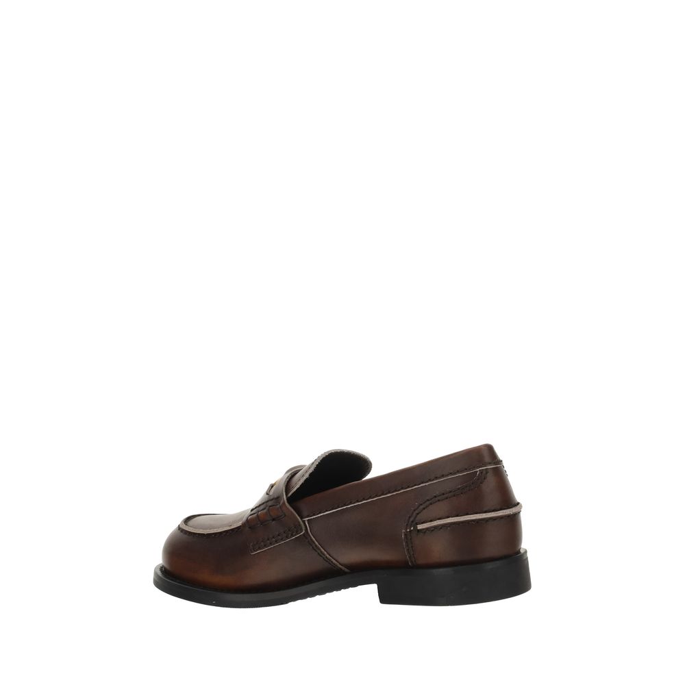 Miu Miu Brunt Kalveskinn Bos Taurus Slip-On Loafers