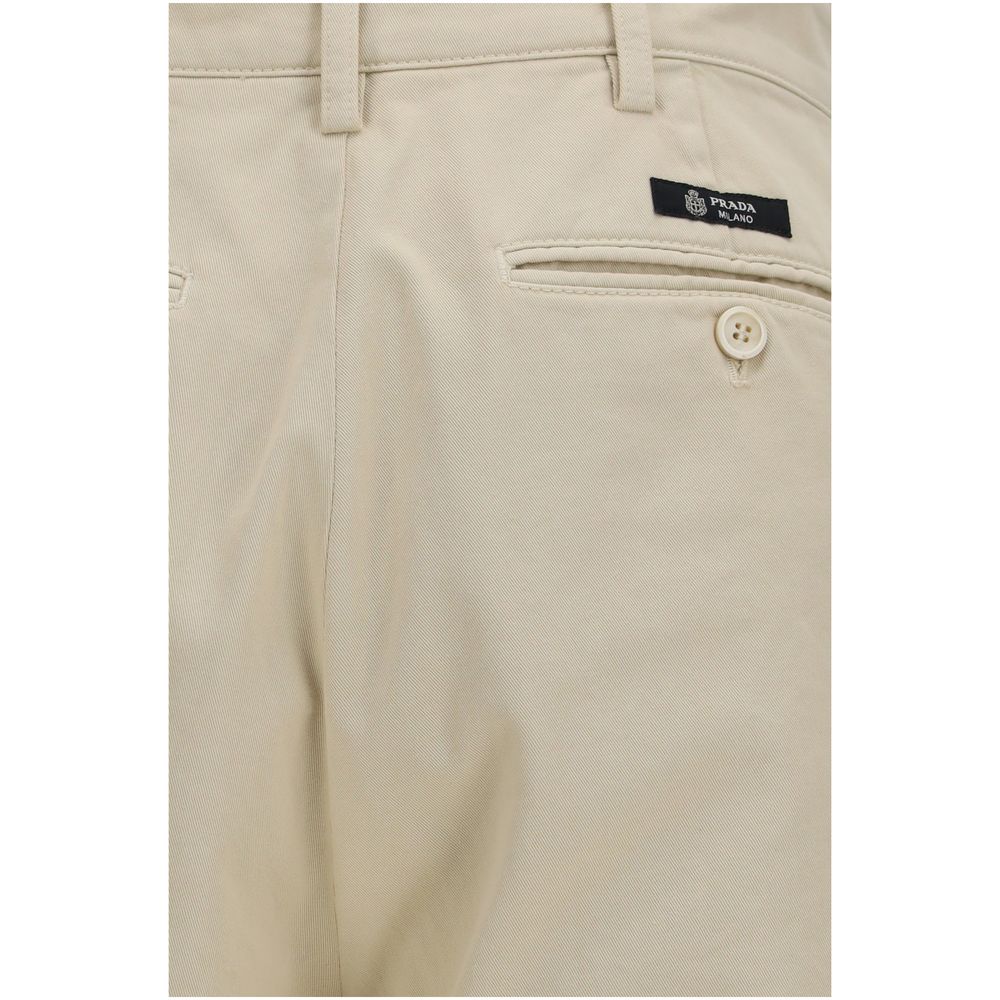 Pantalones casuales de algodón beige Prada