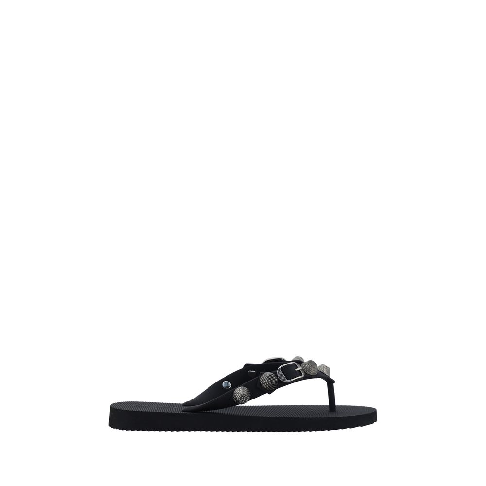 Black Polyurethane Flat Sandals