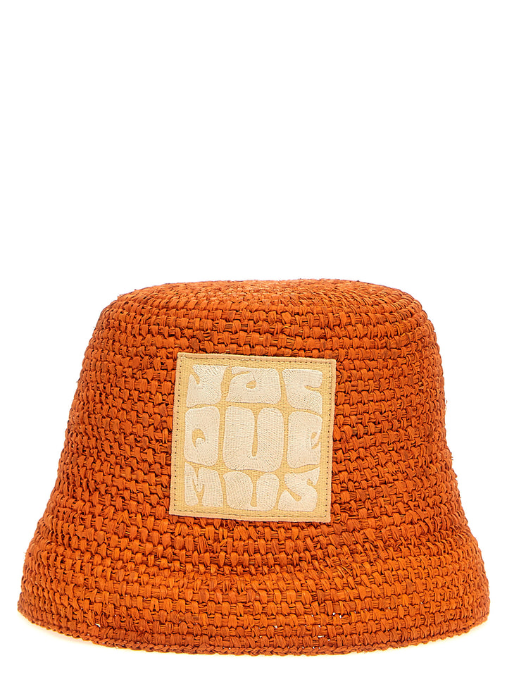 Jacquemus oransje bøttehatt i raffia