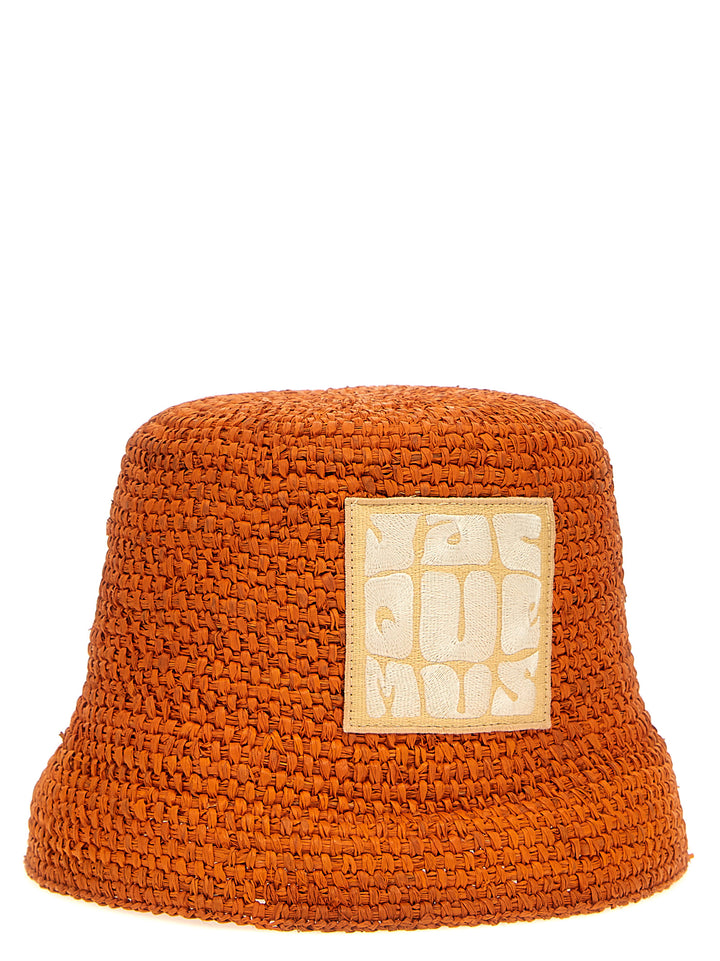 Jacquemus oransje bøttehatt i raffia