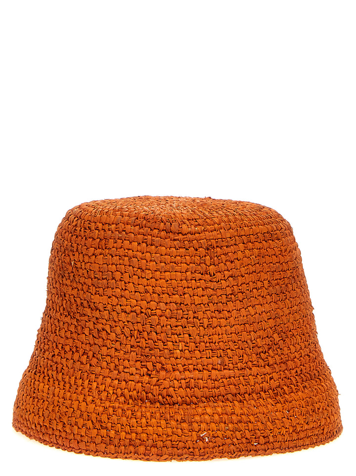 Jacquemus oransje bøttehatt i raffia