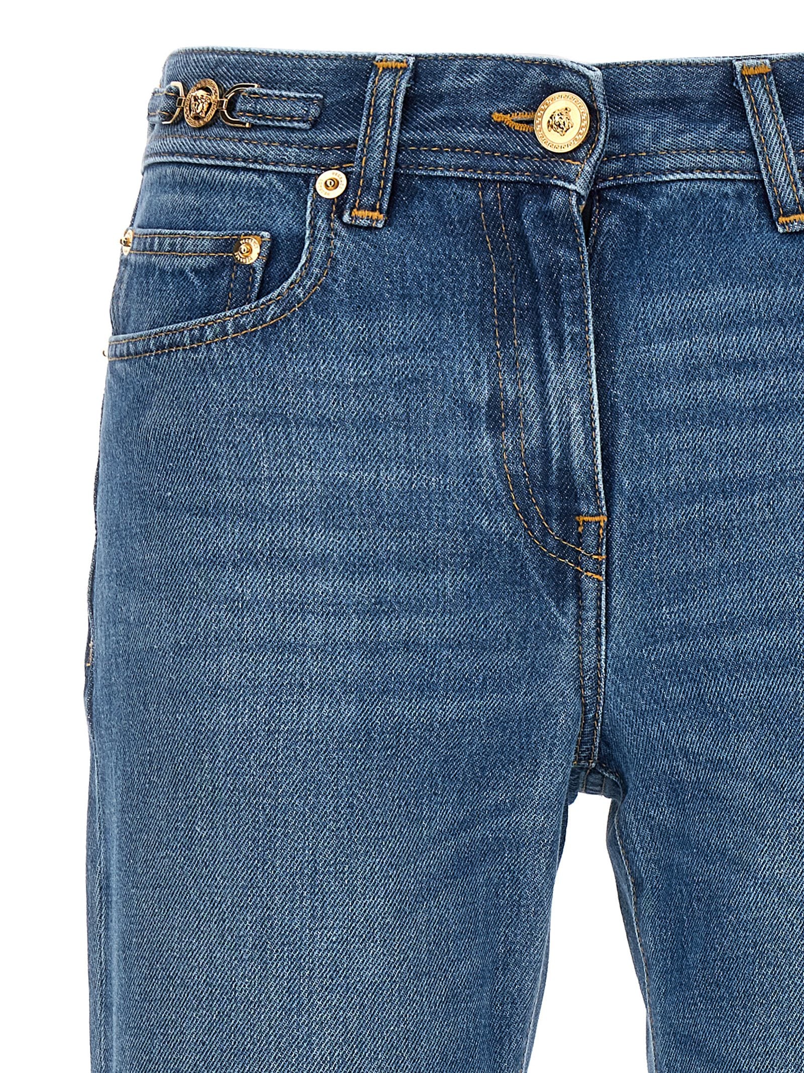 Blue Cotton Flared Jeans