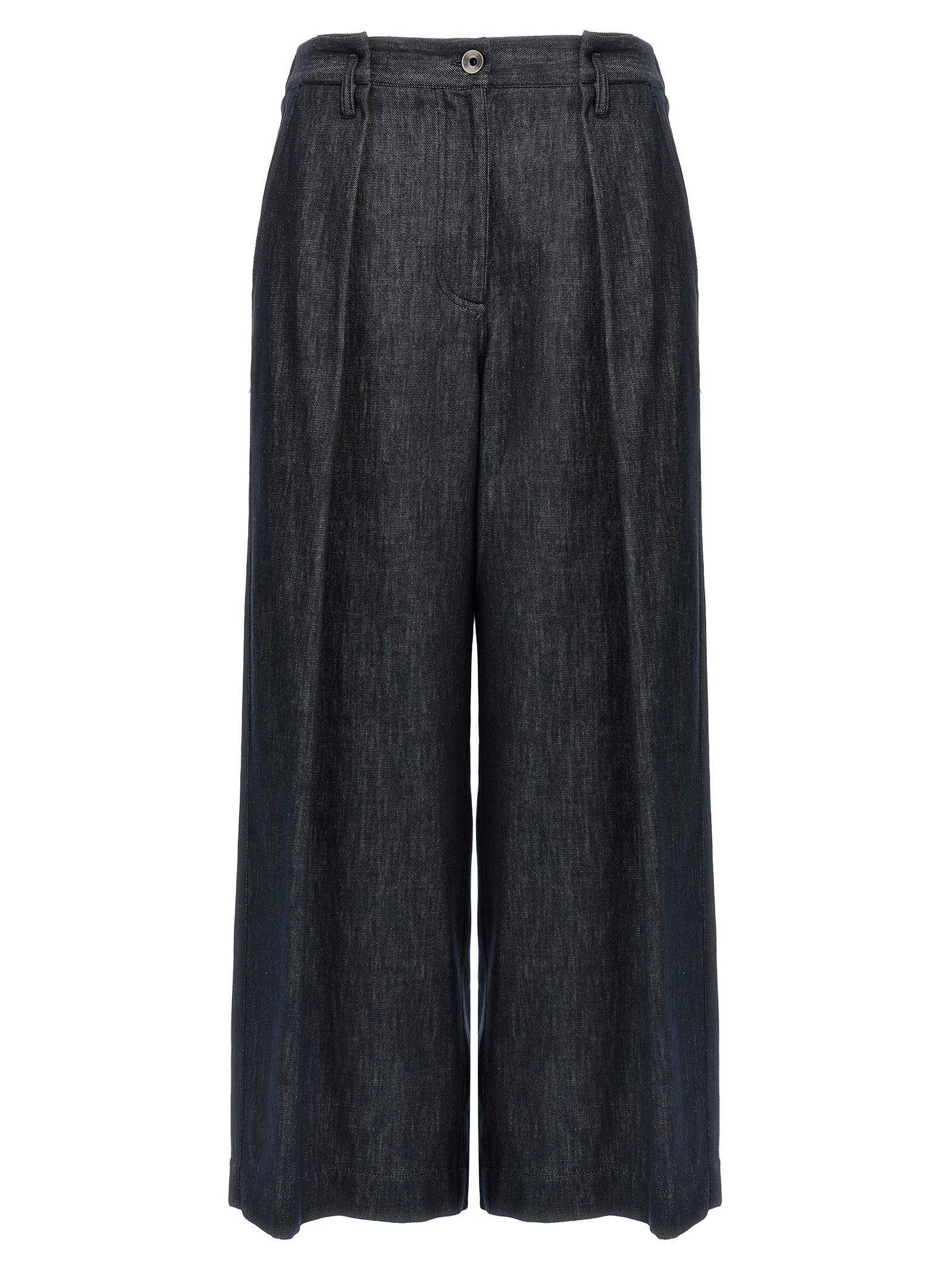 Blue Cotton Casual Pants