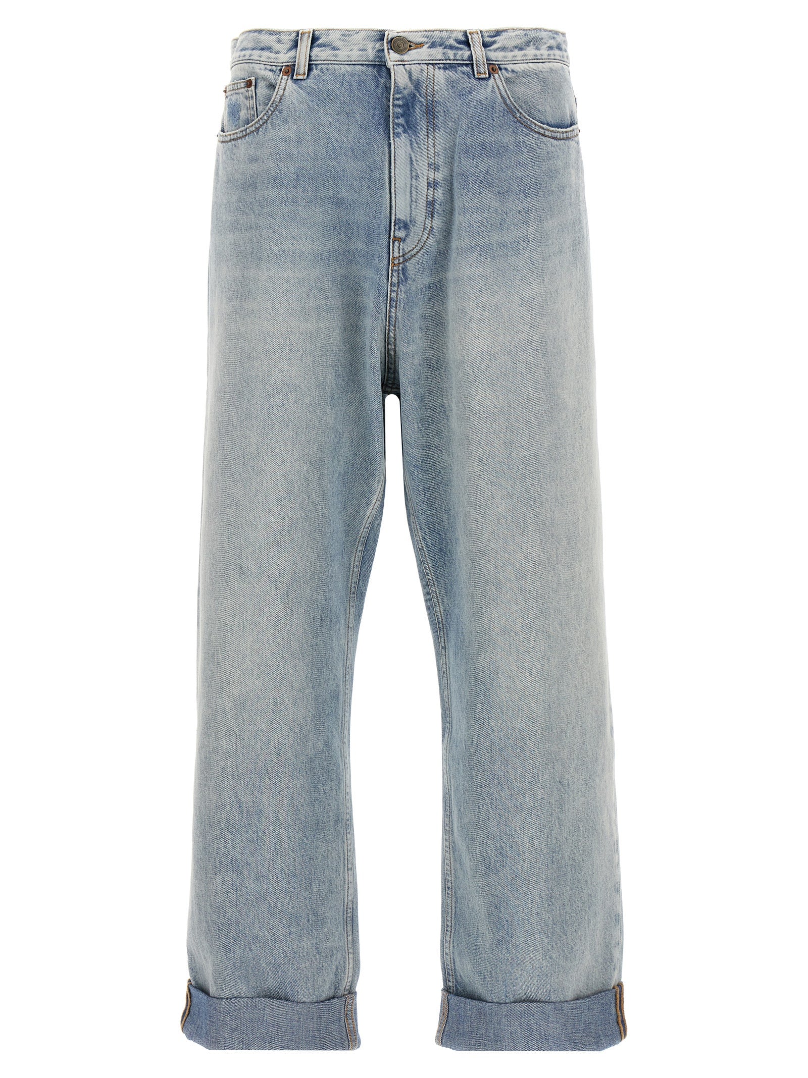 Blue Cotton Straight-Leg Jeans